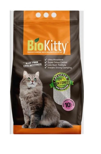 BioKitty Bebek Pudralı Tozsuz İnce Taneli Topaklanan Kedi Kumu 10 Lt ürün görseli 1