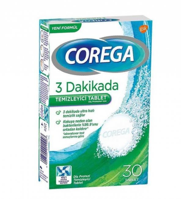Corega 3 Dakikada Protez Temizleyici Tablet 30lu ürün görseli 1