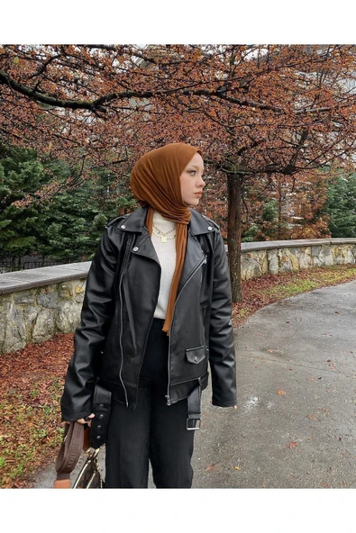 Mero Life Kadın Siyah Oversize Içi Kürklü Kemerli Biker Deri Ceket ürün görseli 1