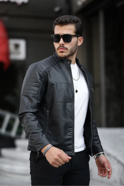 Mero Life Erkek Siyah Dar Kesim Deri Ceket ürün görseli 1