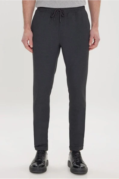 Mero Life Erkek Antrasit Slim Fit Rahat Kesim Beli Bağlamalı Yan Cepli Likralı Jogger Pantolon ürün görseli 1