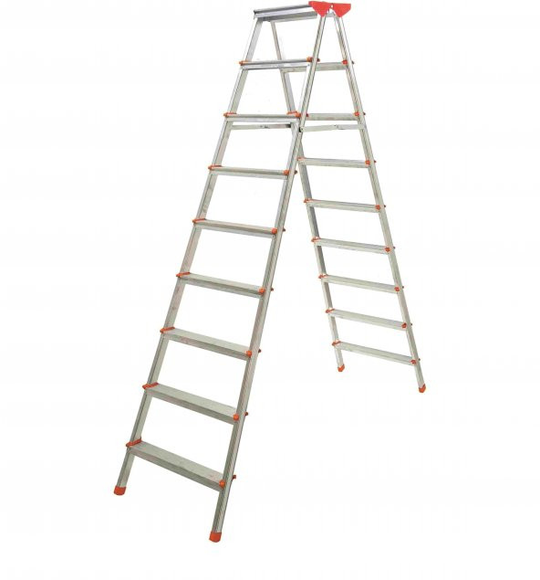 ALÜMİNYUM ÇİFT ÇIKIŞLI 9 BASAMAKLI MERDİVEN (2 METRE) (ACCM.07) ürün görseli 1