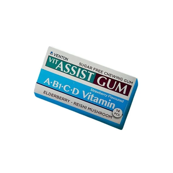 HÜNNAP VENTON VIT ASSIST GUM A.B1.C.D VİTAMİN ÇİLEK AROMALI KARAMÜRVER-REISHI MANTARI 27GR ürün görseli 1