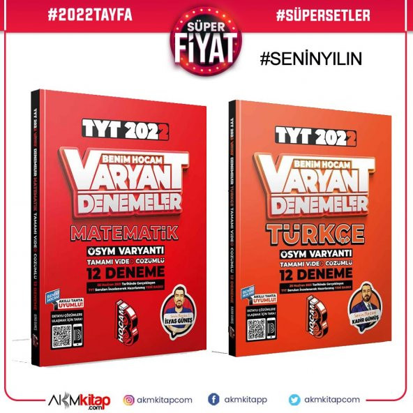 Benim Hocam TYT Türkçe ve Matematik Varyant Deneme Seti 2 Kitap ürün görseli 1