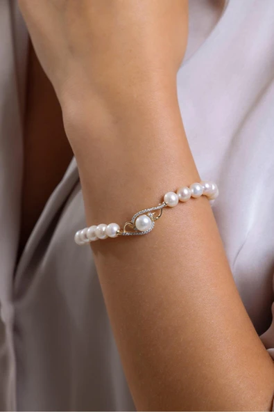 5 mm Zirkon Taşlı Doğal İnci Bileklik ürün görseli 1