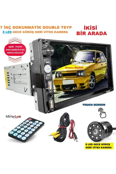 7 Inç Ekran Double Teyp (Şahın Tofaş Model) + 8 LED Gece Görüş Kamera (4X65 Watt Bluetooth Mirrorlink) ürün görseli 1