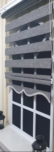 StorBurada Zebra Stor Perde Siyah Gümüş Etek Dilimli ST 009  Gri 150 x 200 ürün görseli 1