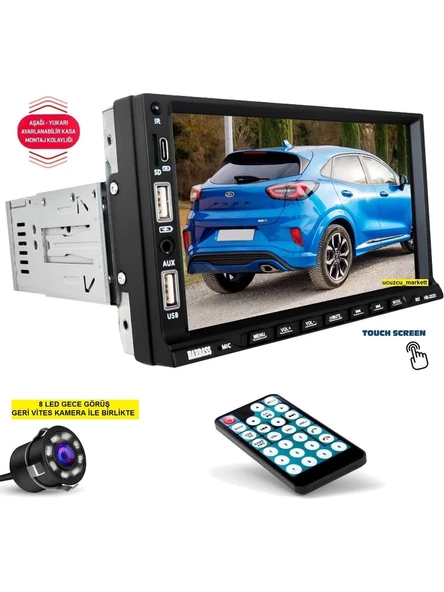 7 Inç Tofaş Model Double Teyp + 8 LED Geri Vites Kamera (4X65 Watt Bluetooth - Video Izleme - Usb/sd Kart - Yukarı Aşağı Ayarlanabilir) ürün görseli 1