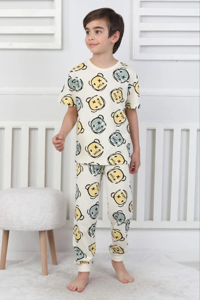Çizgi Ayı Desenli Erkek Çocuk Pijama Takımı ürün görseli 1