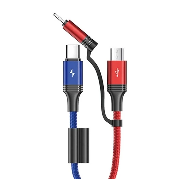 Joyroom S-M376 Type-c Mikro İphone Örgülü Çoklu USB Kablosu ürün görseli 1