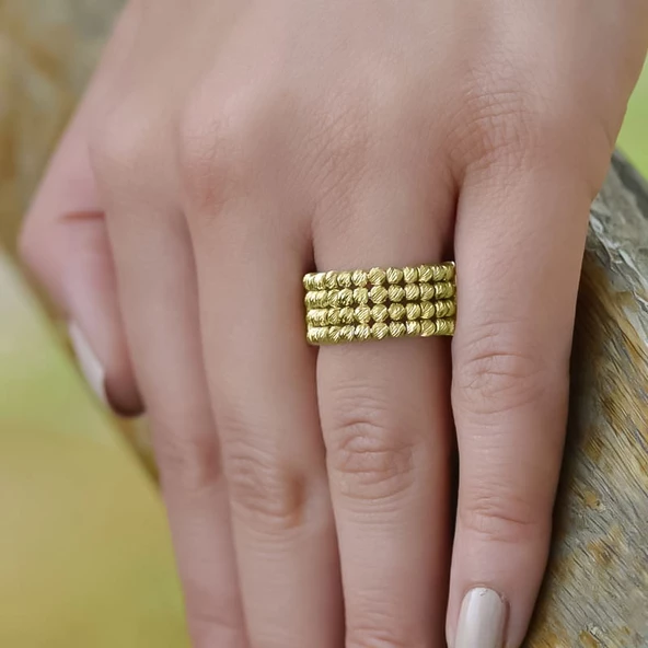 14k Sarı Altın Dört Sıra Dorika Yüzük ürün görseli 1