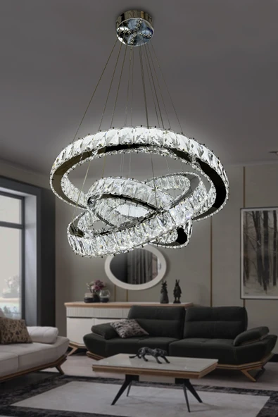 Bestof 3 Katlı Daire Taşlı Ledli Modern Avize ürün görseli 1