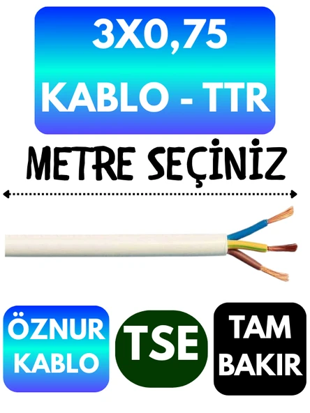 Öznur 3X0,75 TTR Kablo (Beyaz) Metre Seçenekli ürün görseli 1