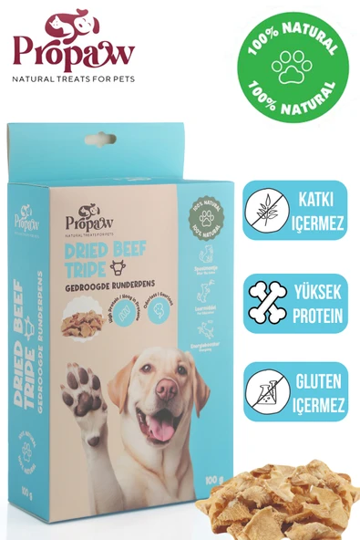 Kurutulmuş Dana İşkembe Çiğnemelik Köpek Ödül Maması %100 Doğal Tüm Irklar İçin Yüksek Protein 100 g ürün görseli 1