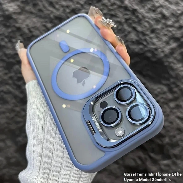iPhone 14 Uyumlu Kılıf Klon Stantlı + Lens Korumalı MagSafe Telefon Kılıfı ürün görseli 1