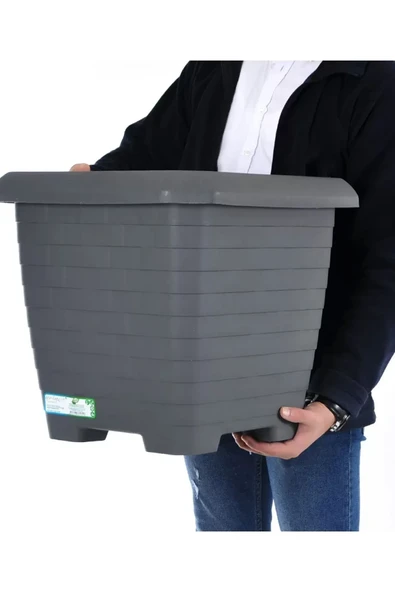 Serinova Hisar Kare Saksı 44 Litre Kapı Önü İç Ve Dış Mekan Saksı   Antrasit Kare Büyük Boy Tabaklı Saksı ürün görseli 1
