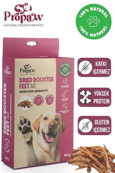 Kurutulmuş Horoz Ayak Köpek Ödül Maması Çiğnemelik %100 Doğal Tüm Irklar İçin Yüksek Protein 100 g ürün görseli 1