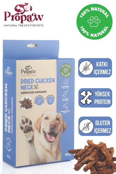 Kurutulmuş Tavuk Boyun Köpek Ödül Maması Çiğnemelik %100 Doğal Tüm Irklar İçin Yüksek Protein 100 g ürün görseli 1