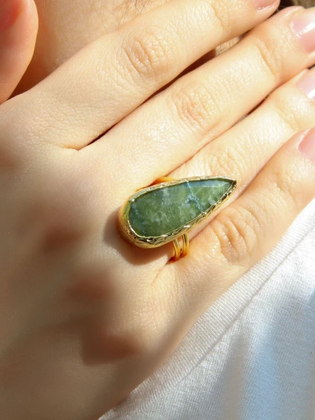 Doğal Taş Zebercet(Peridot) Doğal Taşlı Ayarlanabilir Altın Kaplama Kadın Yüzük eouy3z ürün görseli 1