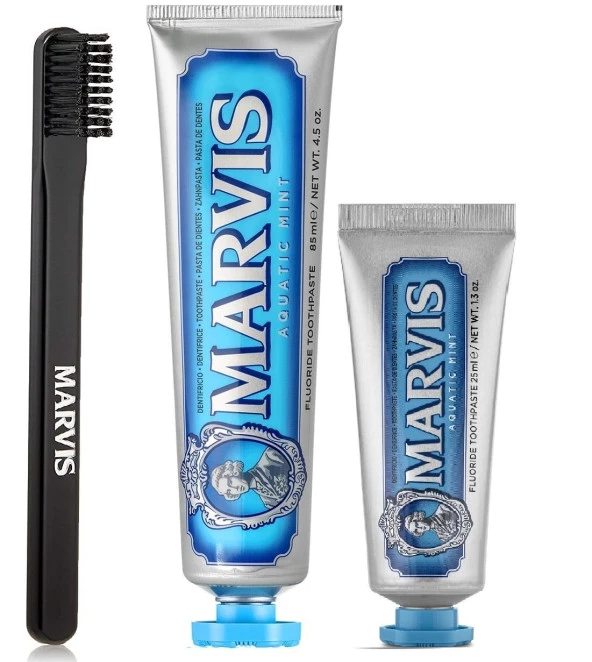 Marvis Aqua - Naneli Diş Macunu 3'lü  - 85 ml + 25 ml + Mervis Orta Sert  Diş Fırçası ürün görseli 1