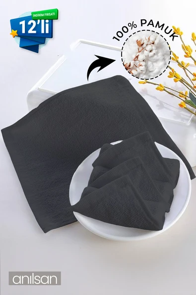 12'li Siyah Mini Havlu - 26x26 cm,40GR %100 Pamuk, Bebek ve Çocuklar İçin, Yüz Havlusu Olarak Kullanıma Uygun ürün görseli 1