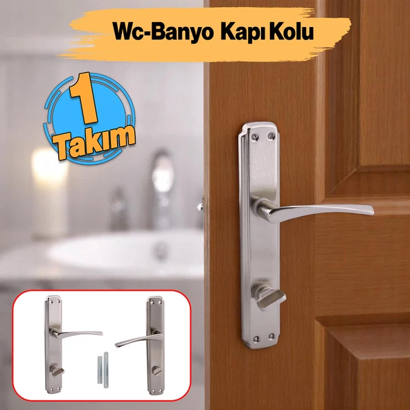 Kilitlenebilir WC Banyo Kapı Kolu Nikel İnox Aynalı Sağa Sola Uygun İç Dış Tuvalet Kapısı 1 Takım ürün görseli 1