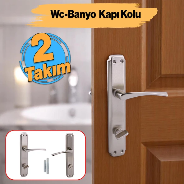 Kilitlenebilir WC Banyo Kapı Kolu (2 Takım) Nikel İnox Aynalı Sağa Sola Uygun İç Dış Tuvalet Kapısı ürün görseli 1