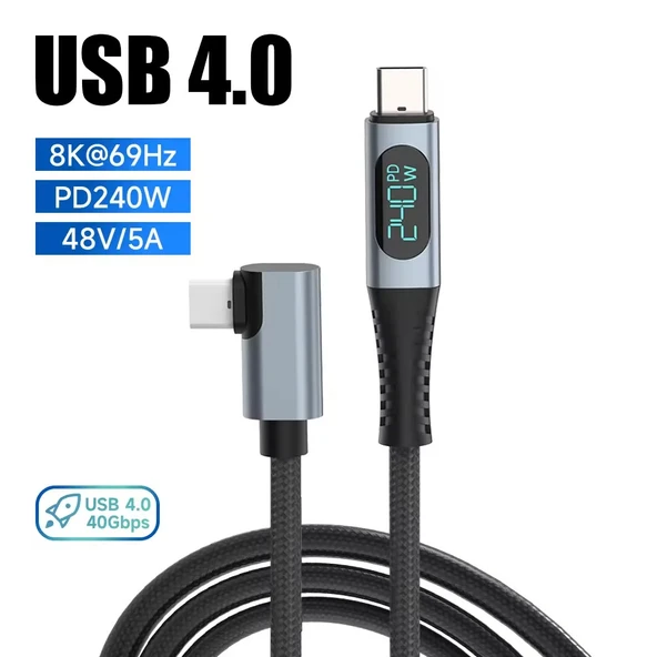 Daytona ZR849 240W T-LED USB 4.0 8K Thunderbolt Hızlı Şarj ve Görüntü Aktarım Kablosu 1 Metre ürün görseli 1