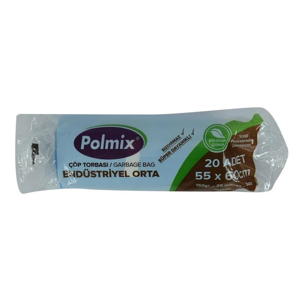 Polmix Orta Boy Mavi Çöp Torbası 55x60Cm 150Gr 25Mikr 30Lt 20Adt ürün görseli 1