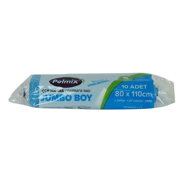Polmix Jumbo Boy Mavi Çöp Torbası 80x110Cm 220Gr 27Mik 90Lt 10lu ürün görseli 1
