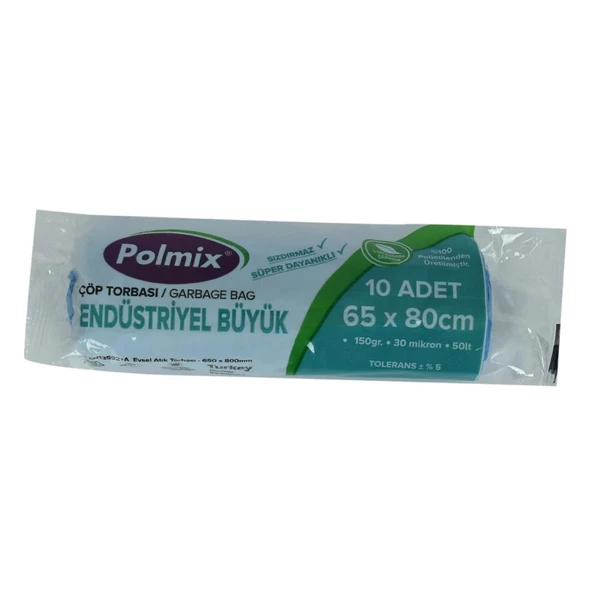 Polmix Büyük Boy Mavi Çöp Torbası 65x80Cm 150Gr 30Mik 50Lt 10lu ürün görseli 1