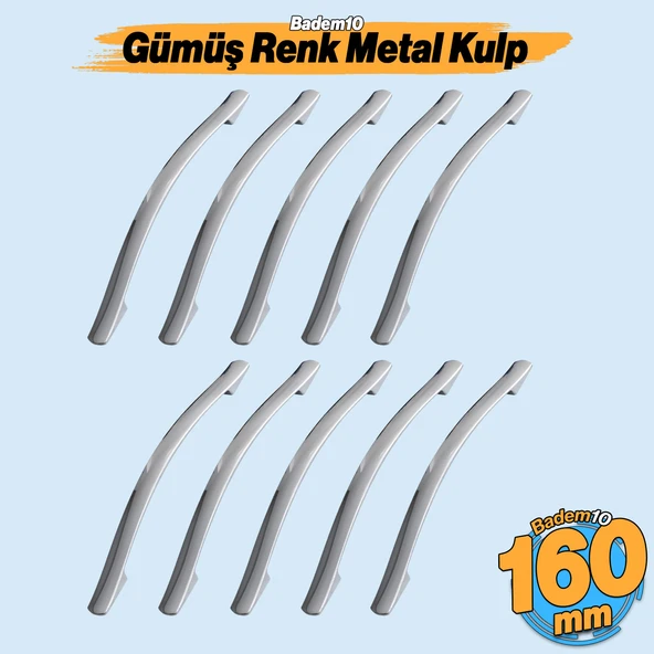 Elif Krom Metal 10 ADET Kulp 160 mm-16 cm Mobilya Çekmece Mutfak Dolap Kapak Kulpları Kulbu Kulpu ürün görseli 1