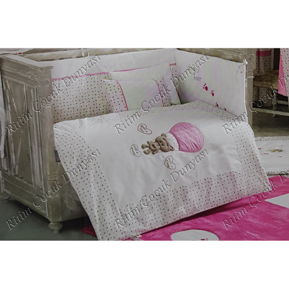Kidboo 70x130 Cute Bear Pink Kenarlıklı Beşik Uyku Seti (Mobilyalar için) ürün görseli 1