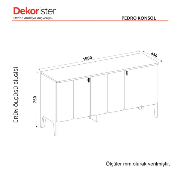 Pedro Konsol Antrasit - Rota 150cm - Resim 8