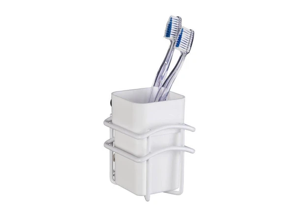 Classic Plus Diş Fırçalık – Beyaz Plastik Hazne , Paslanmaz Çelik Gövde 8 x 11 x 10 cm ürün görseli 1