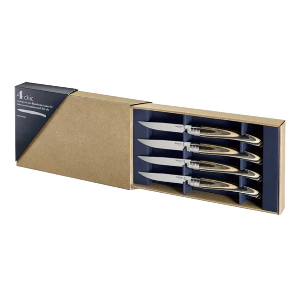 Opinel Chic 4'lü Et Bıçağı Seti - Lamine Huş Ağacı (Laminated Birch Wood) ürün görseli 1