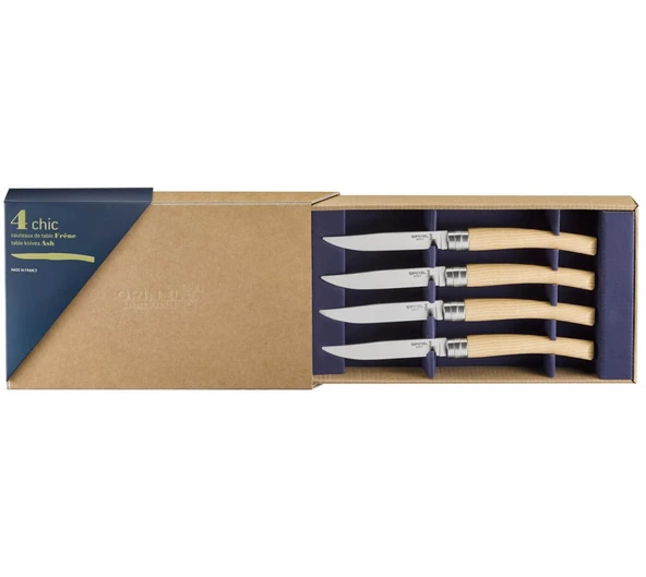 Opinel Chic 4'lü Et Bıçağı Seti - Dişbudak Ağacı (Ash Wood) ürün görseli 1
