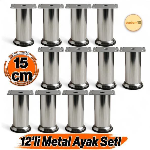 (12 ADET) Metal Krom 15 cm Ayakları Baza Mobilya Koltuk Kanepe Yatak Çekyat Destek Yükseltme Ayağı ürün görseli 1