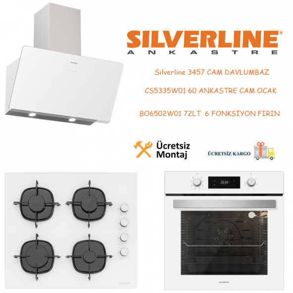 Silverline Beyaz Cam Ankastre Set 3457 - CS5335W01 - BO6502W02 ürün görseli 1