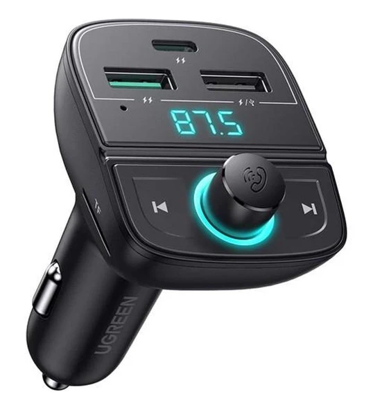 UGREEN 80910 Bluetooth 5.0 PD QC 3.0 Micro SD TF Kart Okuyuculu Araç Şarj Cihazı FM Verici Transmitter ürün görseli 1