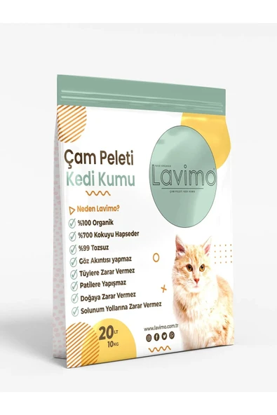 lavimo Kedi Kumu %100 Organik Çam Peleti 20 lt ürün görseli 1