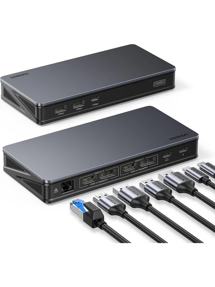 UGREEN 90912 CM615 9 in 1 Arada 2xHDMI 2xDisplayPort USB-A 3.2 Gen2 Type-C 100W Ethernet Dönüştürücü ürün görseli 1