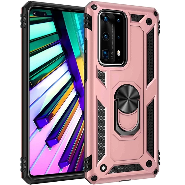 Gpack Huawei P40 Pro Kılıf Vega Standlı Yüzüklü MıknatıslıFull Ekran Koruyucu ürün görseli 1
