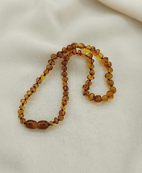 Kolye Kehribar Amber Doğaltaş Düğümlü Bebek Kolyesi ürün görseli 1