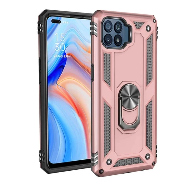 Gpack Oppo Reno 4 Lite Kılıf Vega Tank Koruma Standlı Yüzüklü MıknatıslıNano Glass ürün görseli 1