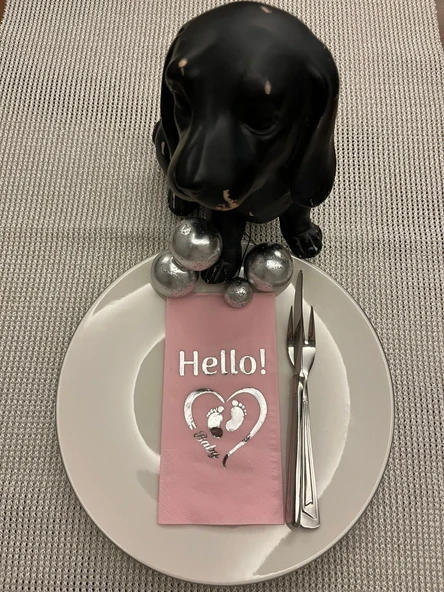 Gümüş Yaldızlı Pembe hello Baby Ayaklı Peçete 16 Adet ürün görseli 1