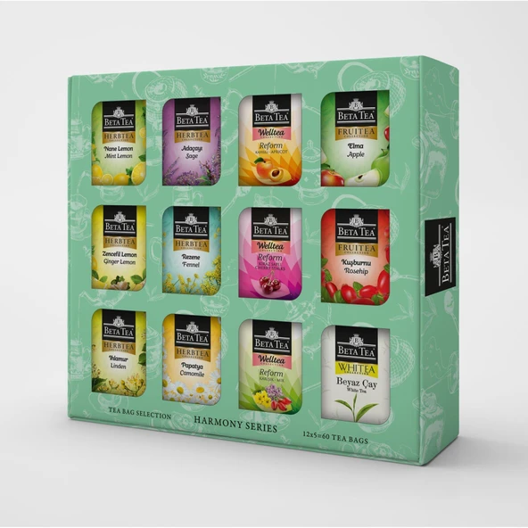Beta Tea Hediyelik Bitki ve Meyve Çayları 60'lı Karışık Kutu, Harmony Series (12x5 Adet) ürün görseli 1