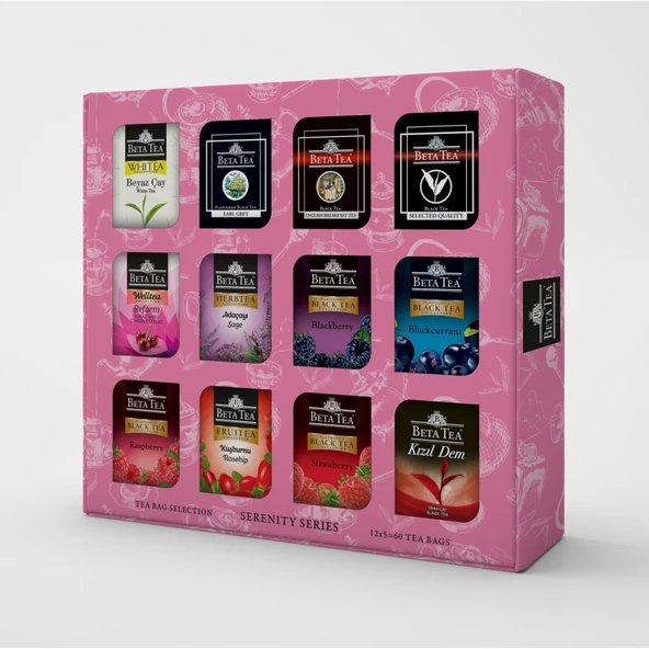 Beta Tea Hediyelik Çay Çeşitleri 60'lı Karışık Kutu, Serenity Series (12x5 Adet) (Siyah Çay, Beyaz Çay ve Bitki Çayları) ürün görseli 1