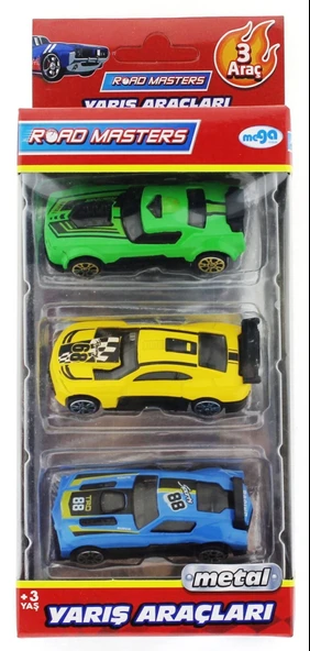 Die Cast Metal 3'lü Yarış Arabaları Yeşil Araçlı ürün görseli 1