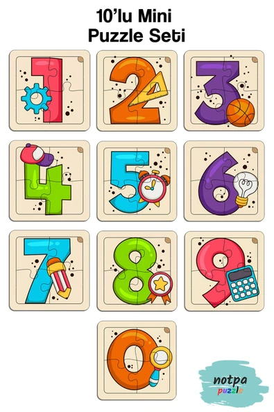 kutuTR Notpa Çocuklar Için Eğitici Ve Öğretici Ahşap 10'lu 4 Parçalı Rakamlar Mini Puzzle Set 4 ürün görseli 1